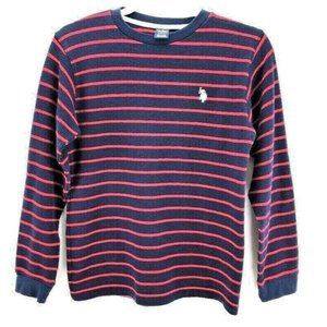U S Polo Assn Boys Knit Feel size 14/16, Navy with Red Stripe